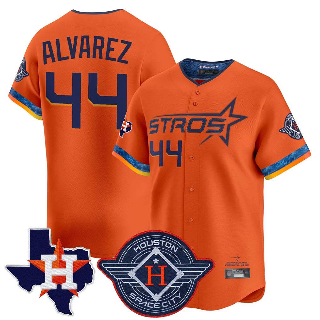 Minshop H.Astros #44 Yordan Alvarez Player Orange City Connect Texas Patch Vapor Premier Limited Home Stitched Jerseys
