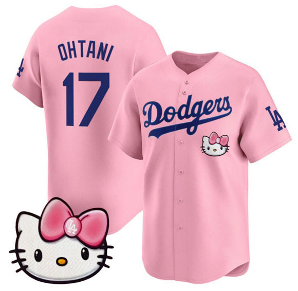 Men Dodgers #17 Shohei Ohtani Pink 2025 Hello Kitty Vapor Limited Stitched Baseball Jersey size women  youth