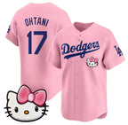 Men Dodgers #17 Shohei Ohtani Pink 2025 Hello Kitty Vapor Limited Stitched Baseball Jersey size women  youth
