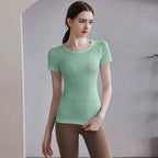 Yoga wear sports short-sleeved top, running quick-drying T-shirt, women's one-piece knitted summer style training and fitness clothing