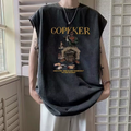 Summer retro new washed and worn vest for men, European and American loose and trendy brand, rugged and handsome, sleeveless shoulder shirt