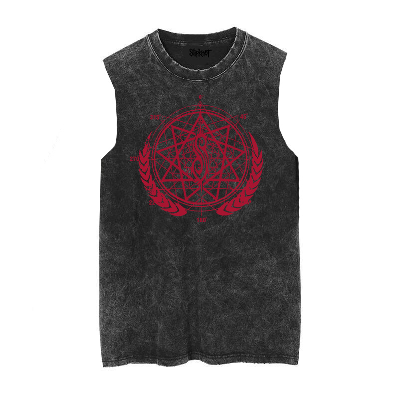 Slipknot metal punk rock vintage washed retro wax printed sleeveless vest T-shirt