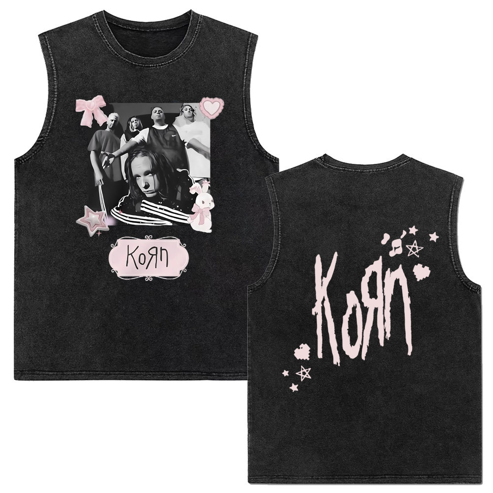 Rock band Korn Follow The Leader tour 2025 vintage washed vest for men and women retro brother