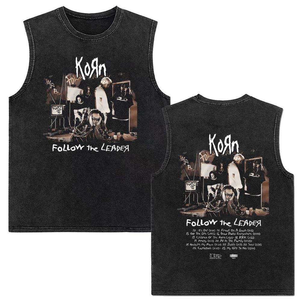 Rock band Korn Follow The Leader tour 2025 vintage washed vest for men and women retro brother