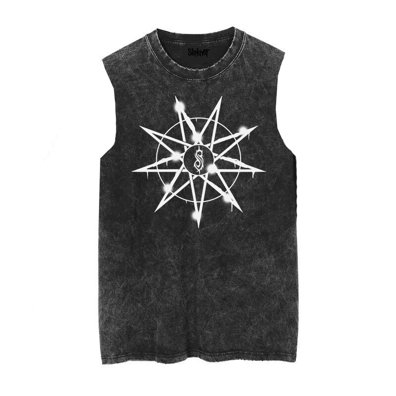Slipknot metal punk rock vintage washed retro wax printed sleeveless vest T-shirt