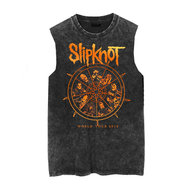 Slipknot metal punk rock vintage washed retro wax printed sleeveless vest T-shirt