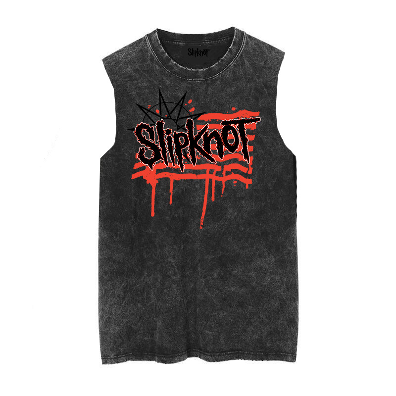 Slipknot metal punk rock vintage washed retro wax printed sleeveless vest T-shirt