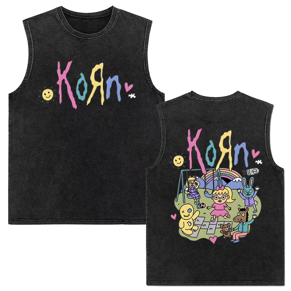 Rock band Korn Follow The Leader tour 2025 vintage washed vest for men and women retro brother