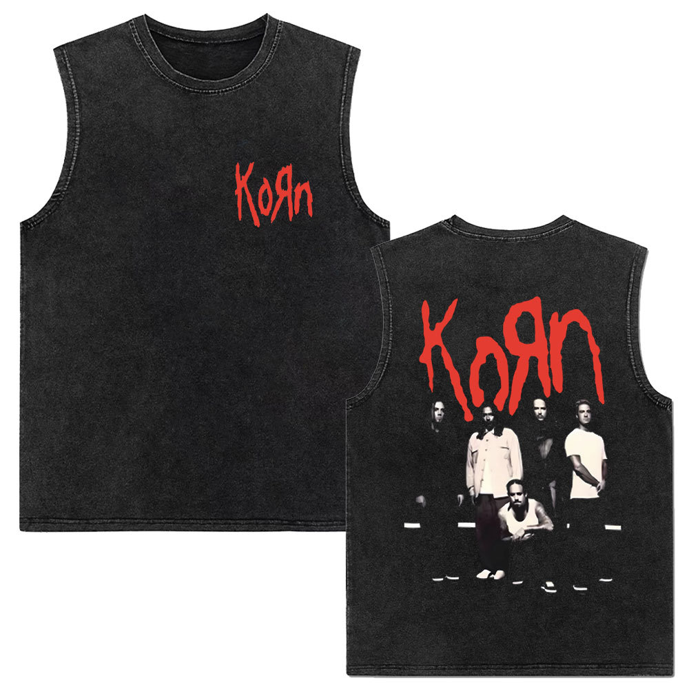 Rock band Korn Follow The Leader tour 2025 vintage washed vest for men and women retro brother